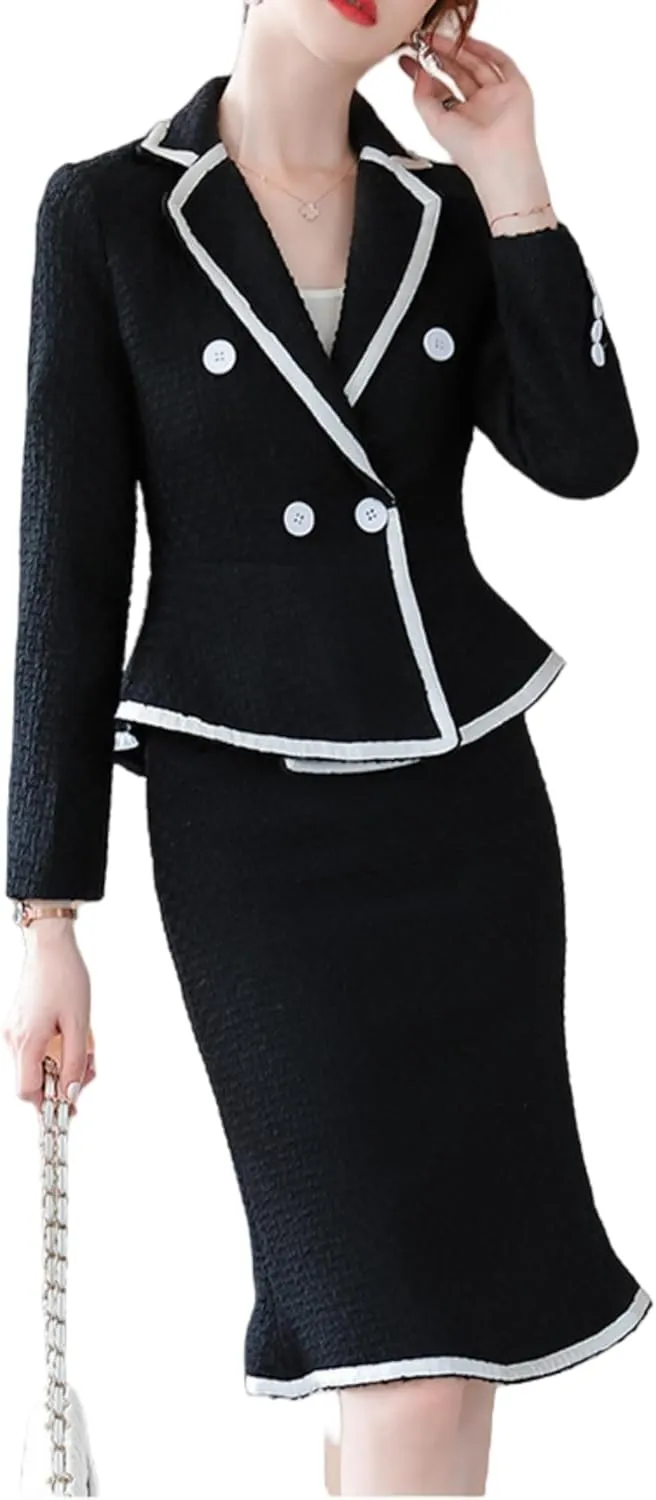Women's Formal Suit Skirt Set Slim Business Long Sleeve Blazer and Skirt Office Ladies Work Wear