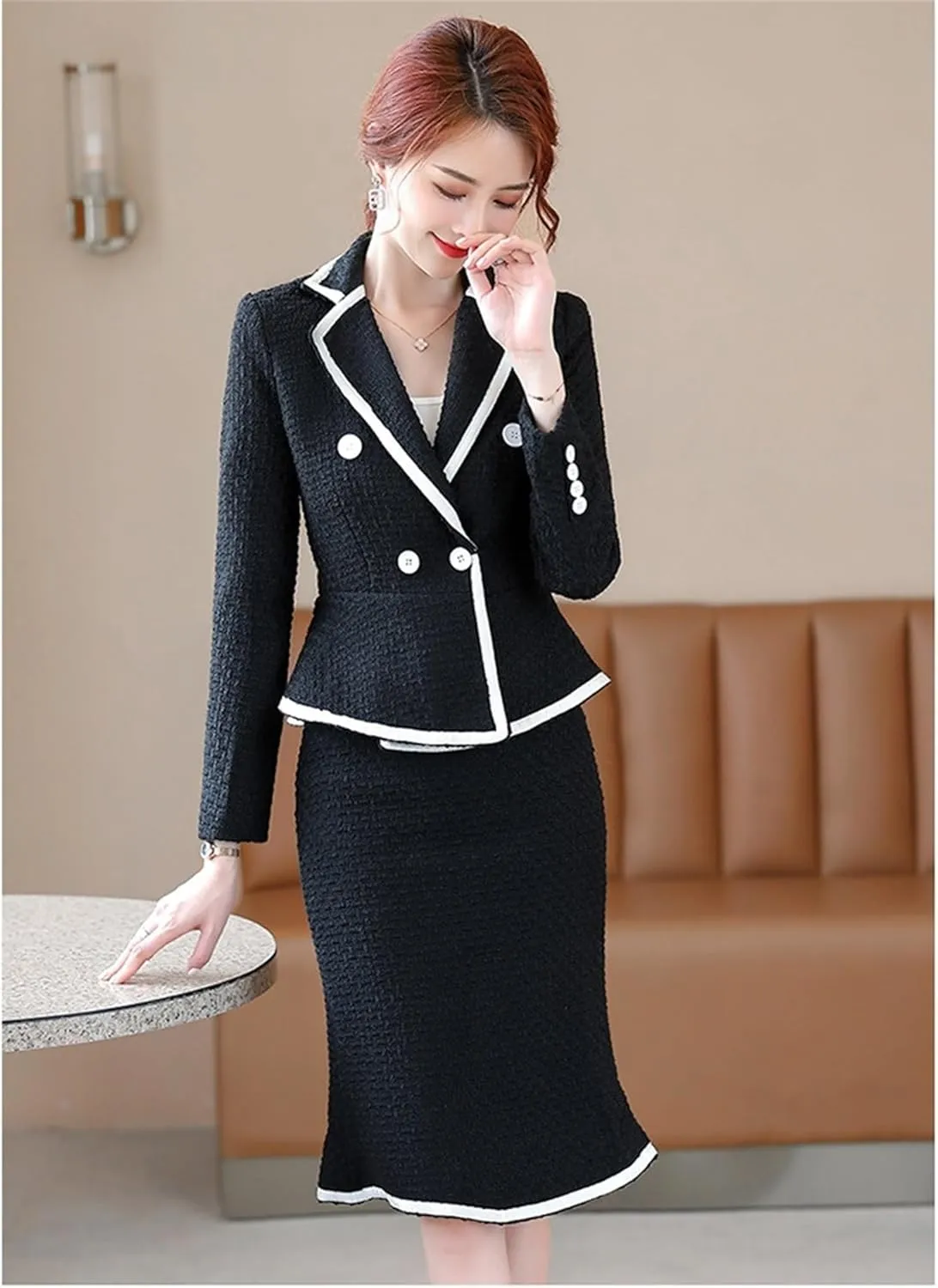Women's Formal Suit Skirt Set Slim Business Long Sleeve Blazer and Skirt Office Ladies Work Wear