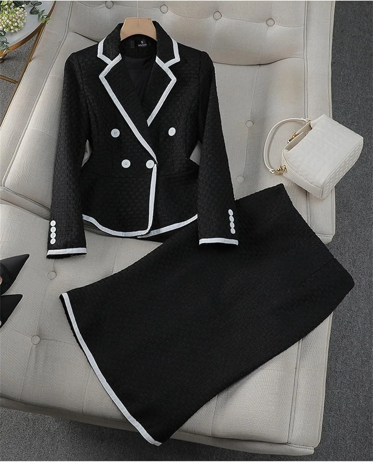 Women's Formal Suit Skirt Set Slim Business Long Sleeve Blazer and Skirt Office Ladies Work Wear