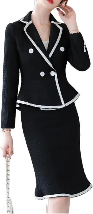 Women's Formal Suit Skirt Set Slim Business Long Sleeve Blazer and Skirt Office Ladies Work Wear