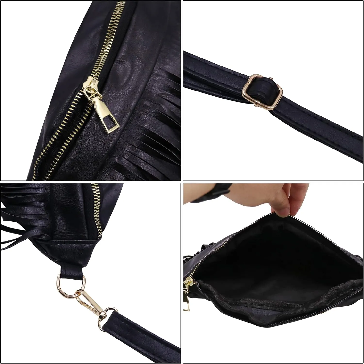 Women's Fringe Chest Bag Fanny Pack Tassel Crossbody Bag Shoulder Bag for Women Girls Black Belt Travel Pouch