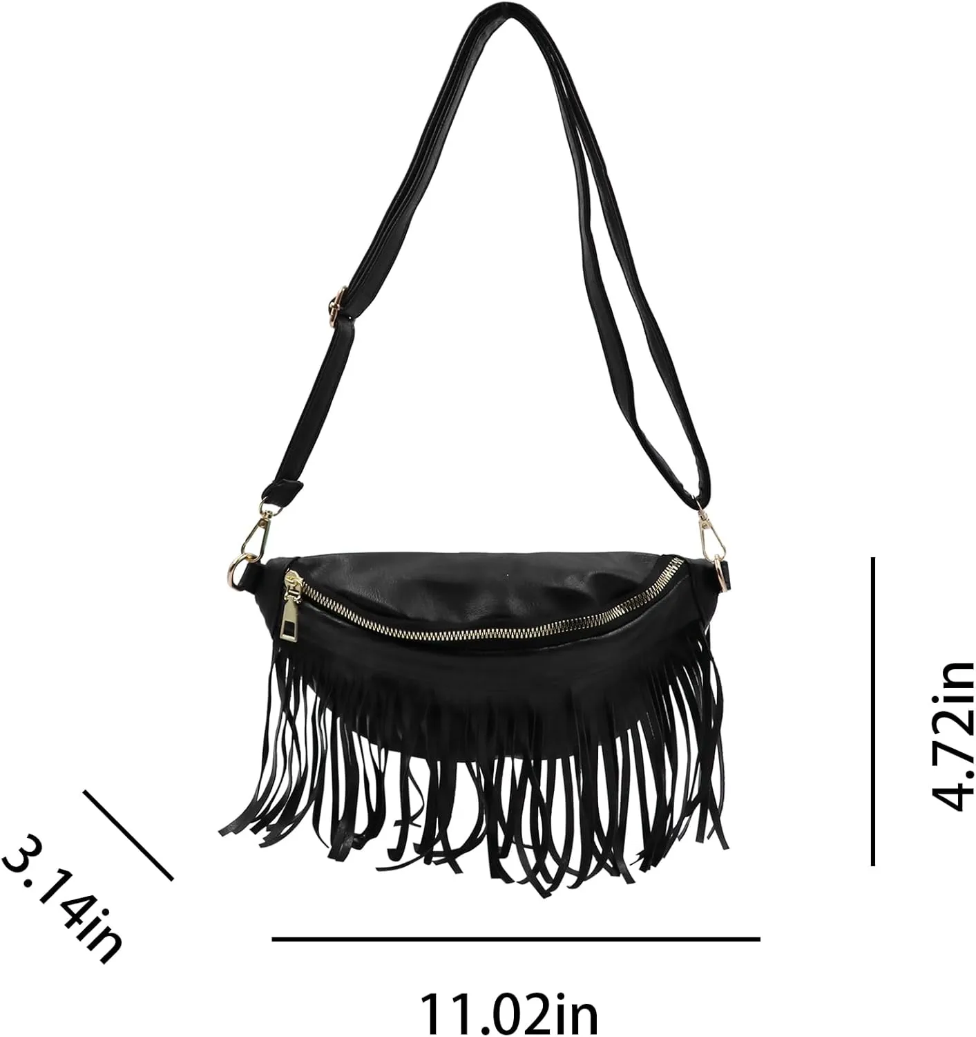 Women's Fringe Chest Bag Fanny Pack Tassel Crossbody Bag Shoulder Bag for Women Girls Black Belt Travel Pouch