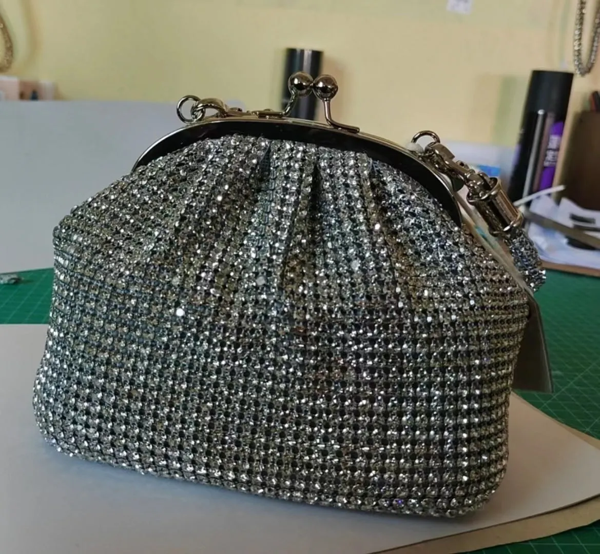 Women's Hand Dinner Shiny Rhinestone Portable Shell Bags