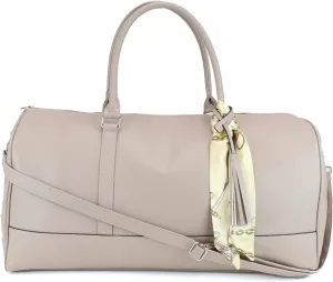 Women's Large PU Leather Weekender Duffel Bag with Satin Interior - Big 22" Carry-On Size Duffle - Tan