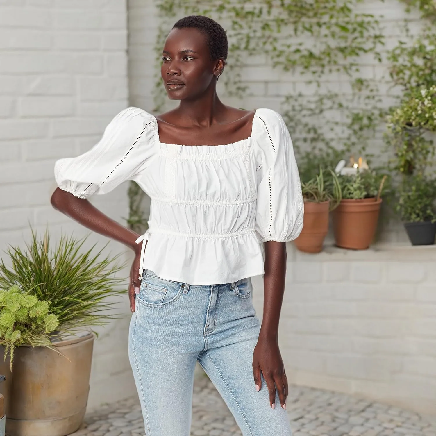 Women's Meadow Pleat Lace Trim Blouse