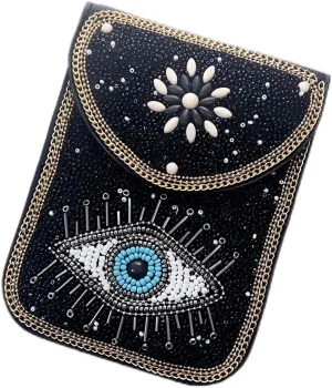 Women's Mobile Phone Bag, Cellphone Pouch, Retro Beads Shoulder Bag, Handcrafted Embellished Clutch Purse, Beaded Design