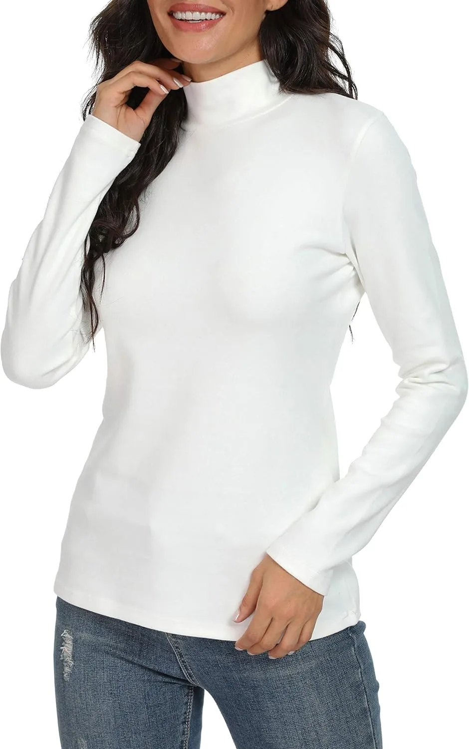 Women's Mock Turtleneck Cotton Long Sleeve Layering T Shirt Tops