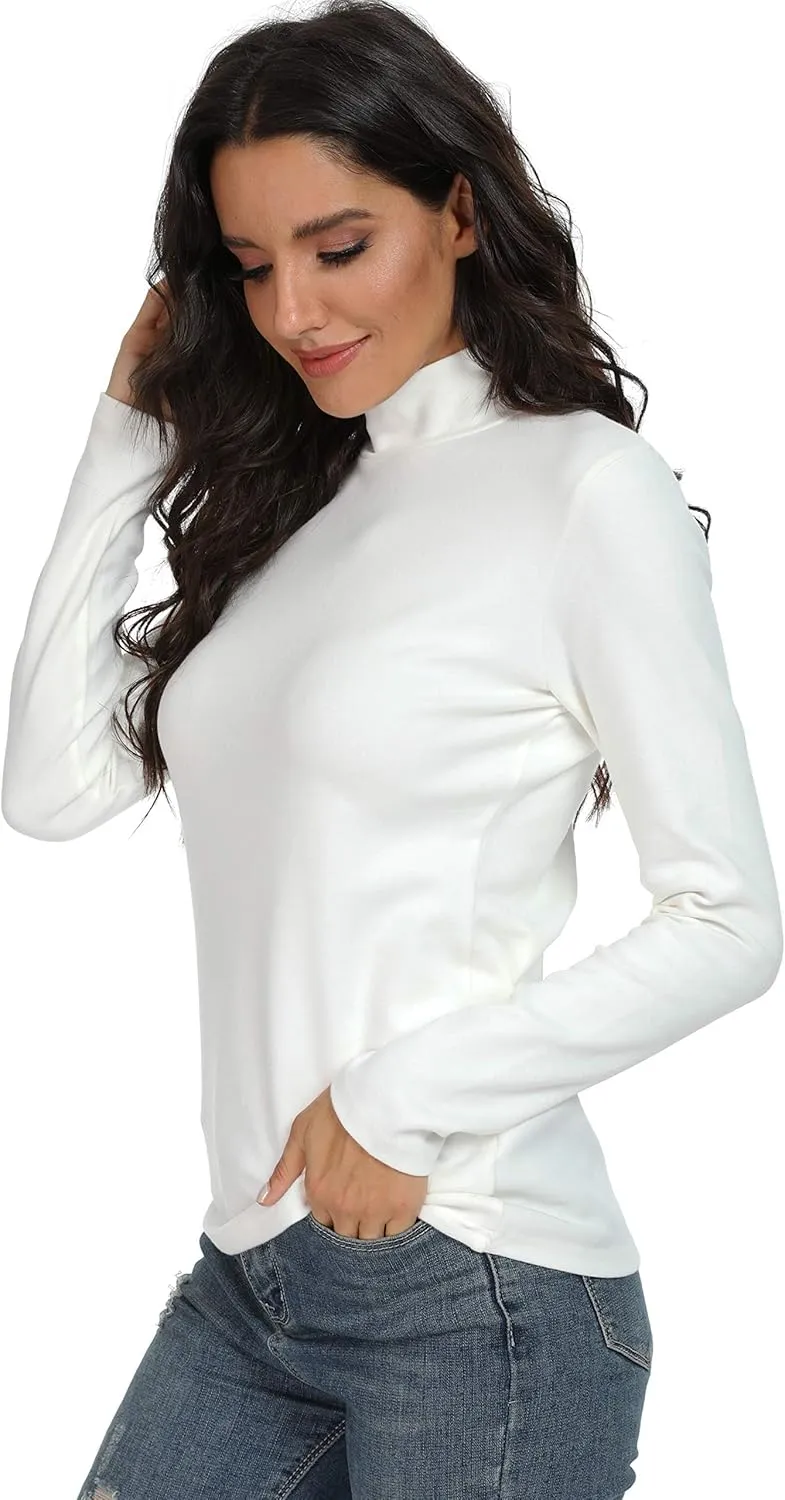 Women's Mock Turtleneck Cotton Long Sleeve Layering T Shirt Tops