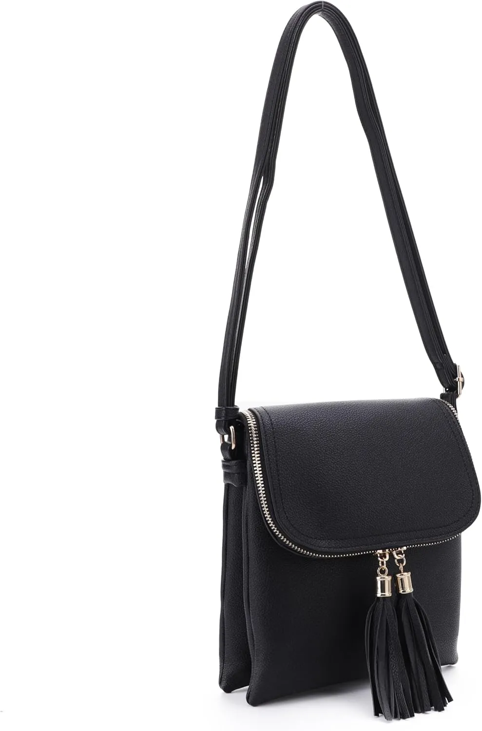 Women's Multi Compartment Magnetic Closure Flap Crossbody with Tassel Zipper