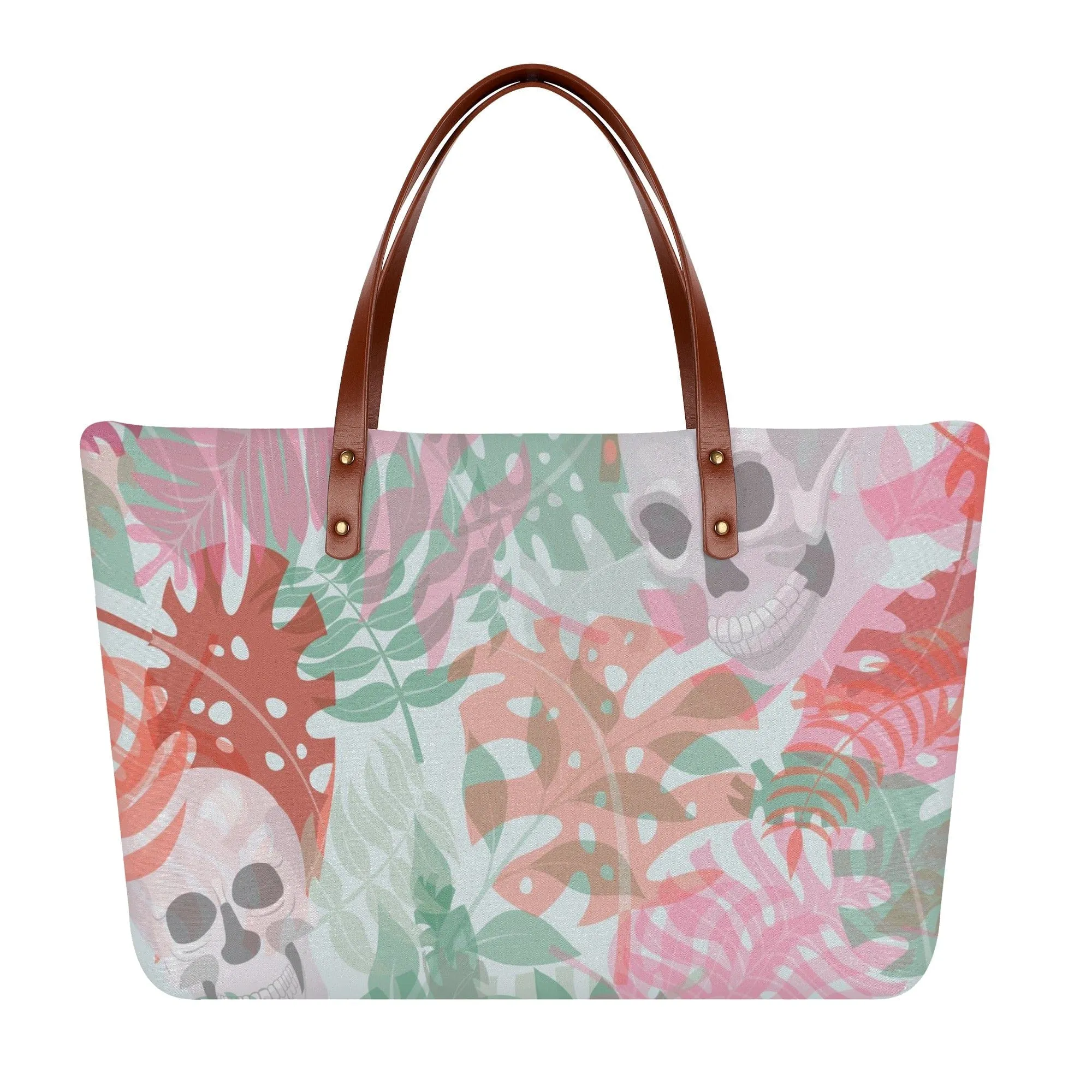 Womens Pink Floral Skulls Tote Bag
