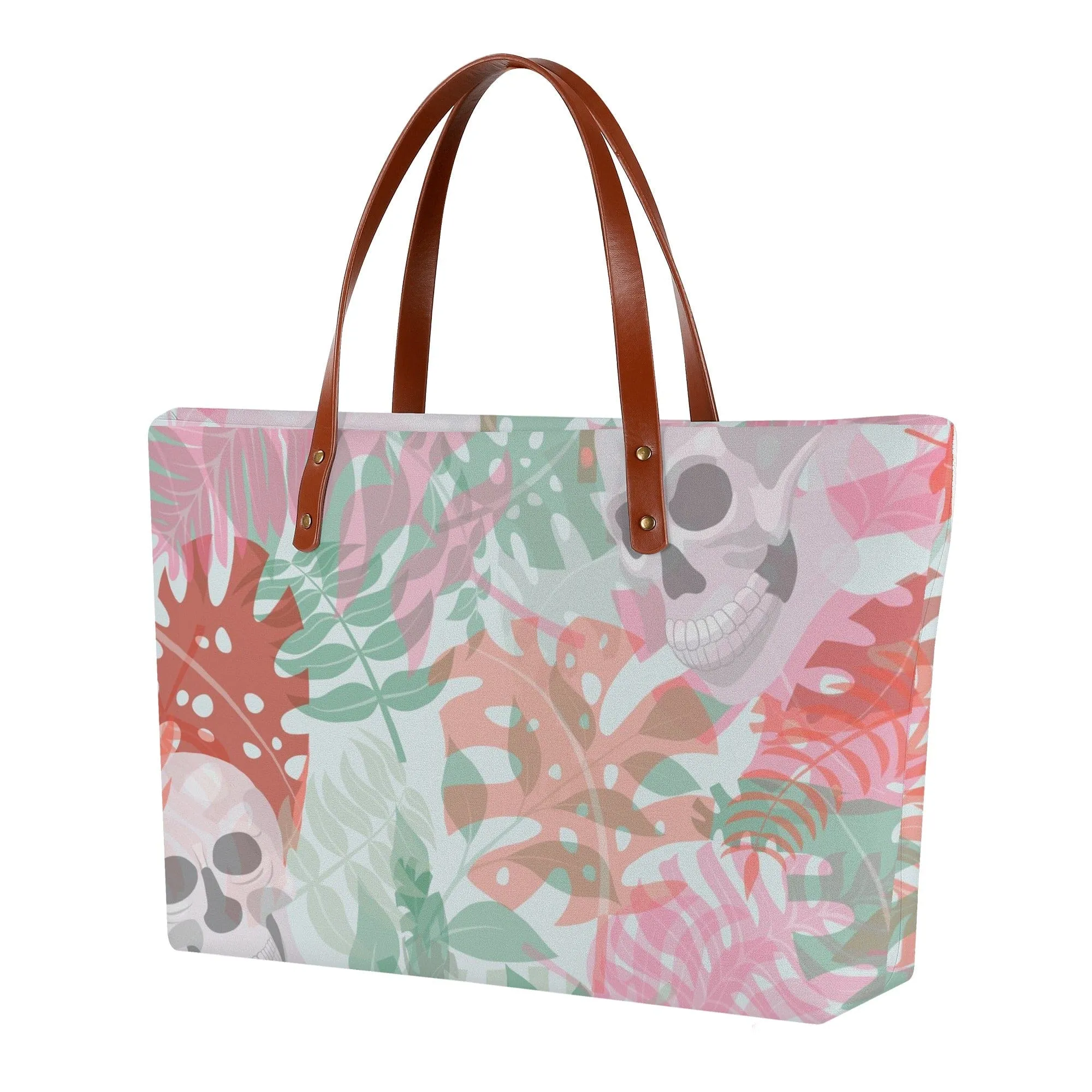 Womens Pink Floral Skulls Tote Bag