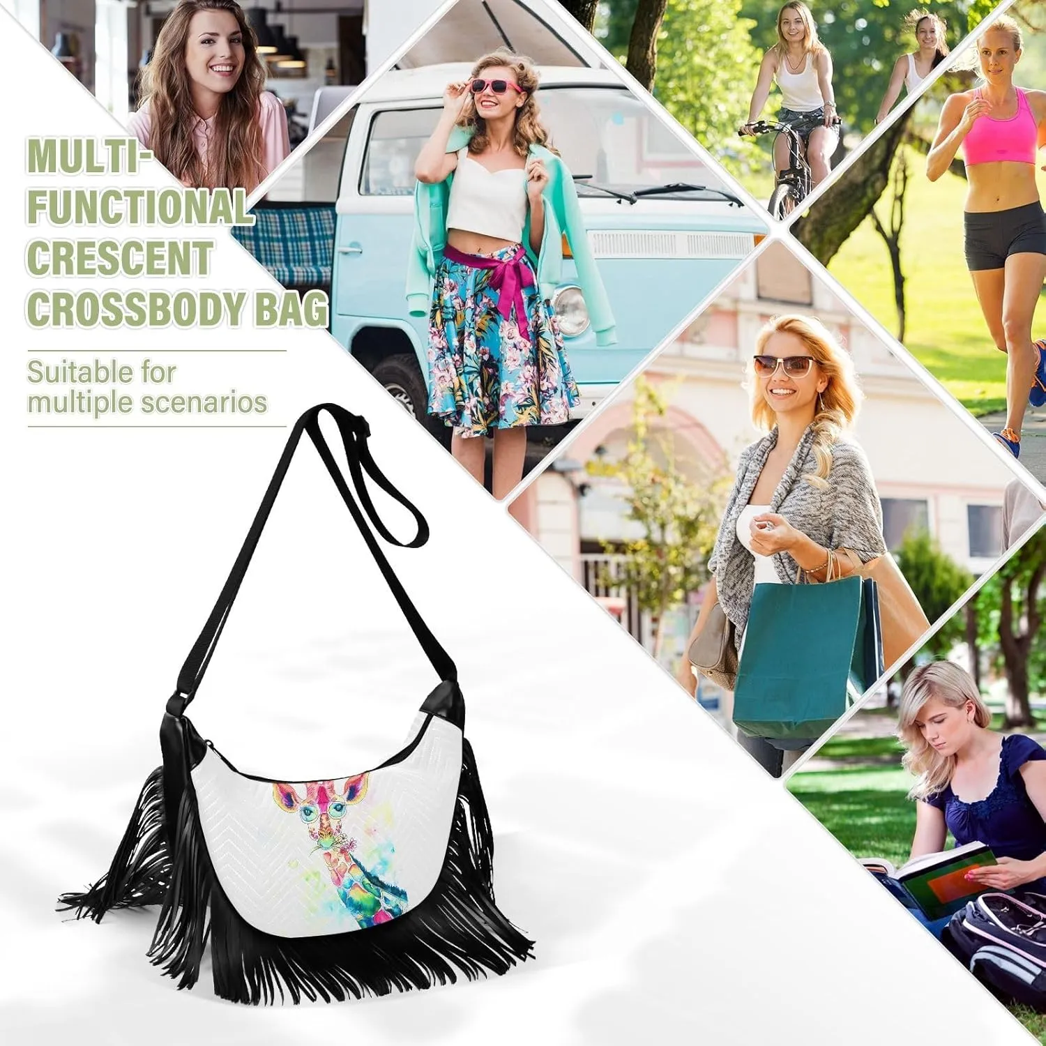 Women's PU Leather Chain Cross Body Bag, Shoulder Handbag Purse with Tassel for Ladies