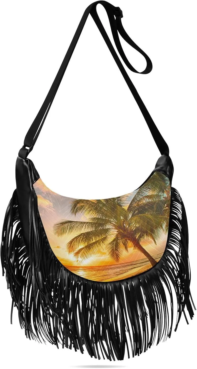 Women's PU Leather Chain Cross Body Bag, Shoulder Handbag Purse with Tassel for Ladies