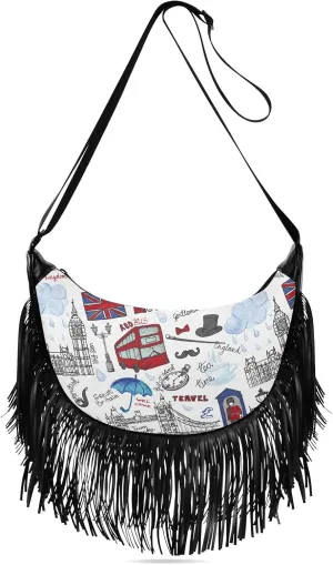 Women's PU Leather Chain Cross Body Bag, Shoulder Handbag Purse with Tassel for Ladies