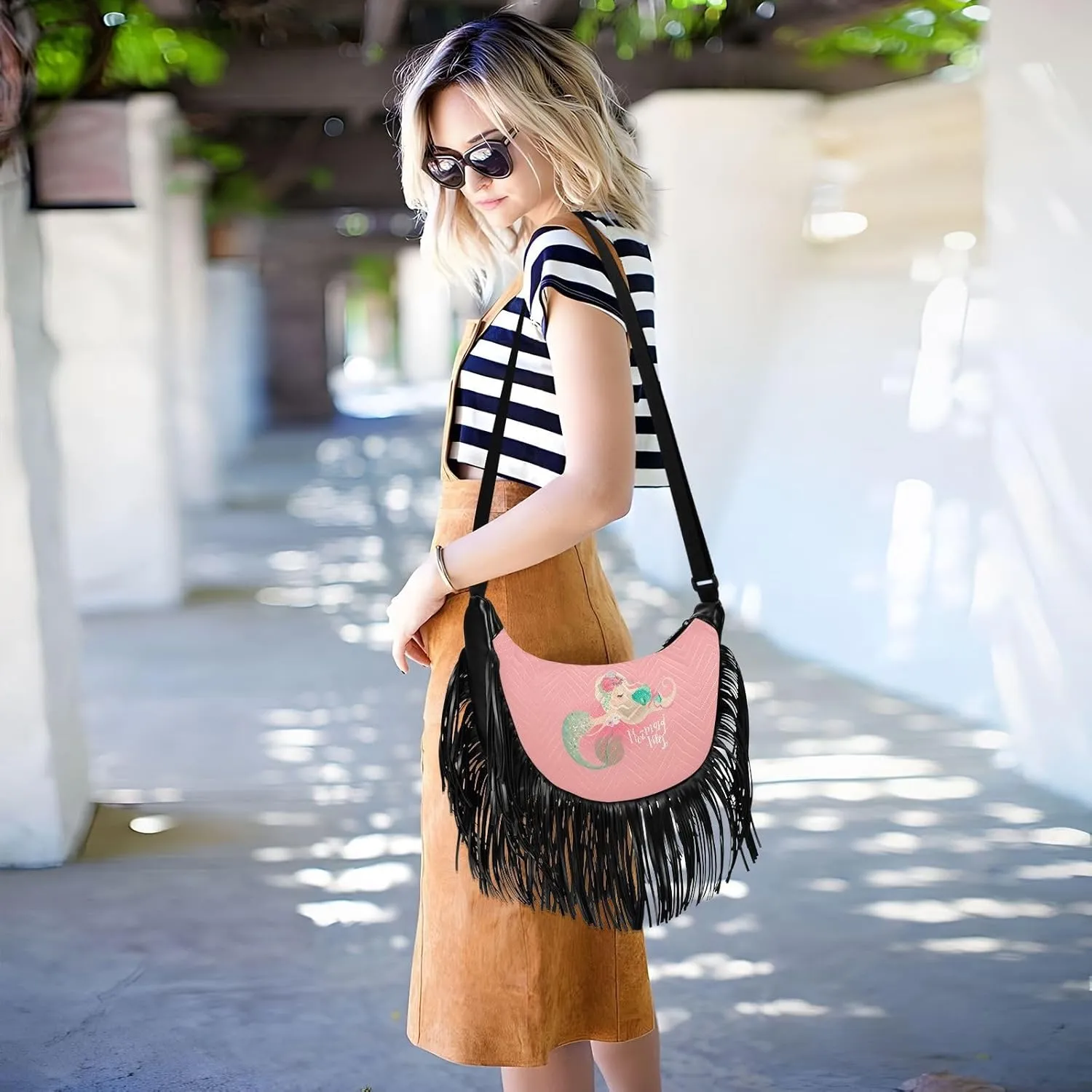 Women's PU Leather Chain Cross Body Bag, Shoulder Handbag Purse with Tassel for Ladies