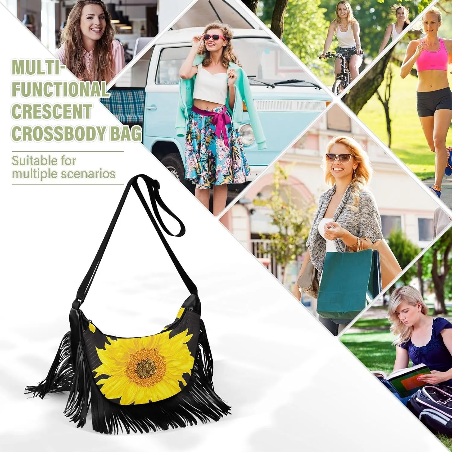 Women's PU Leather Chain Cross Body Bag, Shoulder Handbag Purse with Tassel for Ladies
