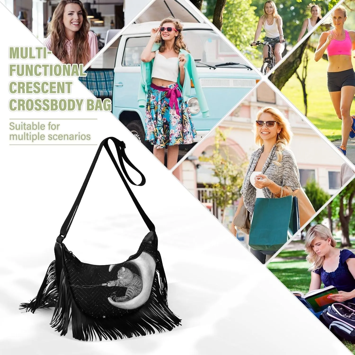 Women's PU Leather Chain Cross Body Bag, Shoulder Handbag Purse with Tassel for Ladies