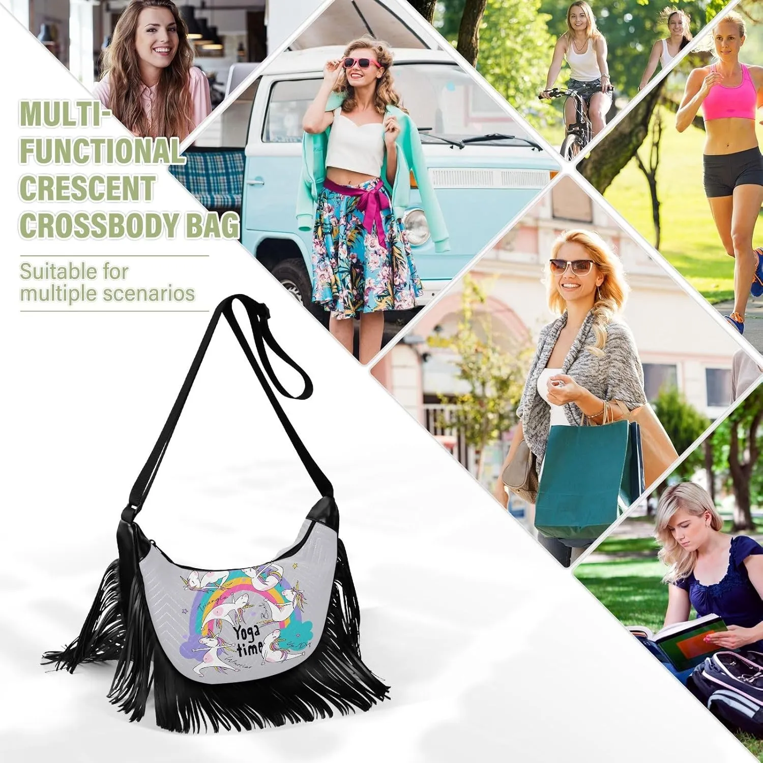 Women's PU Leather Chain Cross Body Bag, Shoulder Handbag Purse with Tassel for Ladies