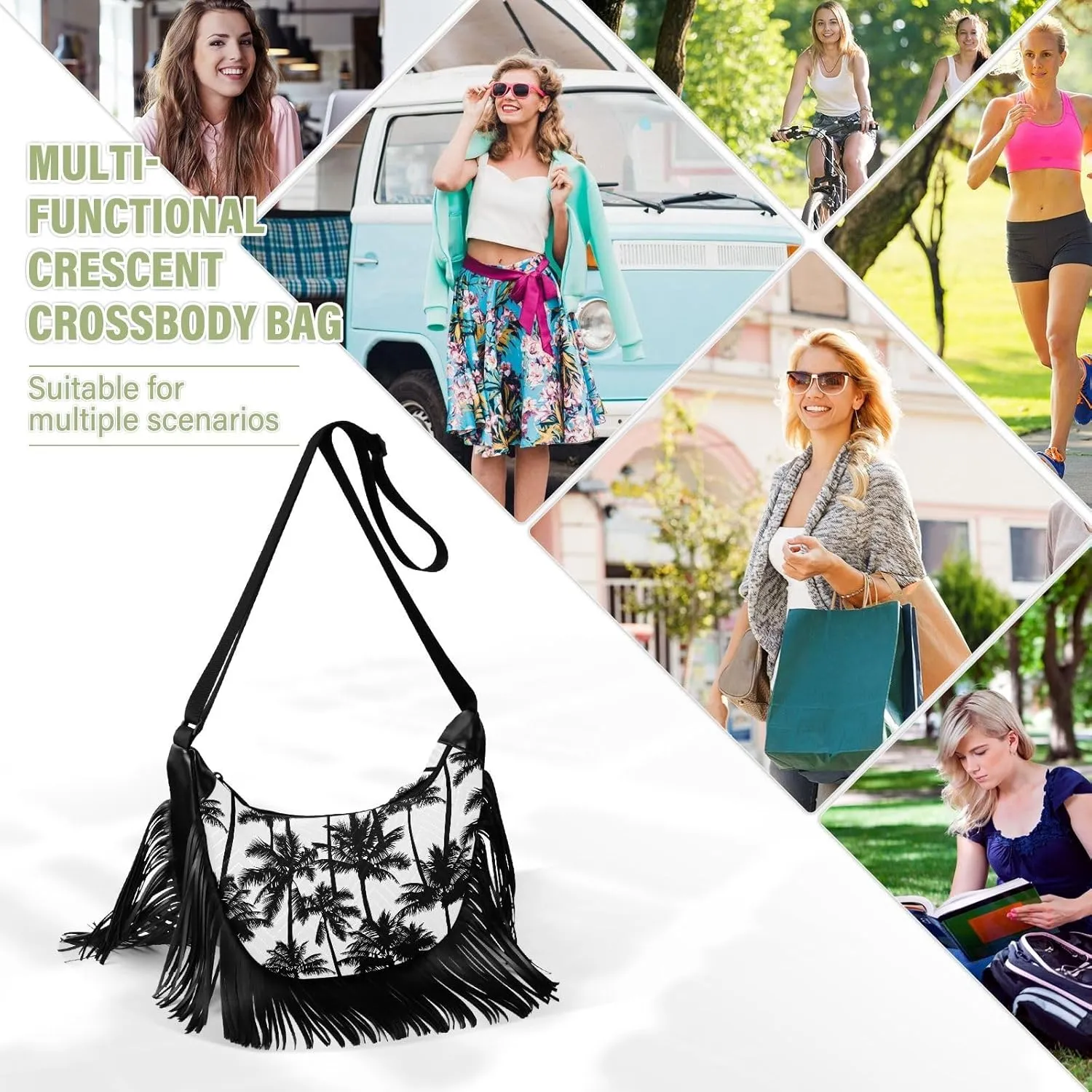 Women's PU Leather Chain Cross Body Bag, Shoulder Handbag Purse with Tassel for Ladies