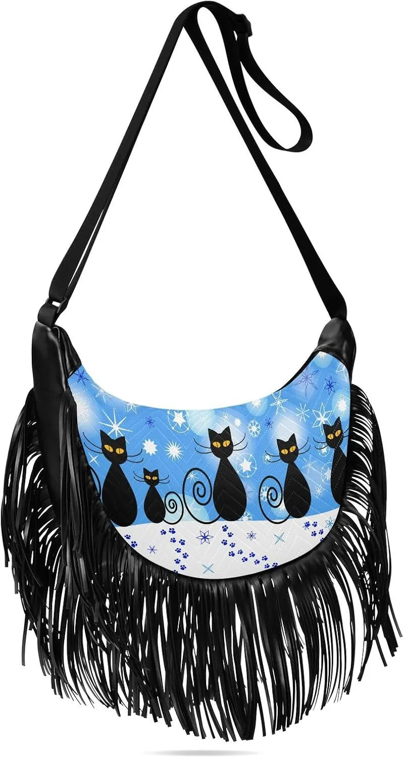 Women's PU Leather Chain Cross Body Bag, Shoulder Handbag Purse with Tassel for Ladies