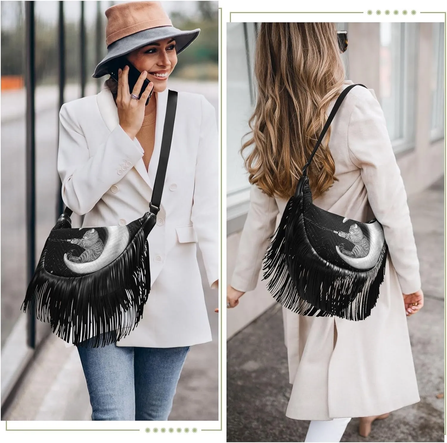 Women's PU Leather Chain Cross Body Bag, Shoulder Handbag Purse with Tassel for Ladies