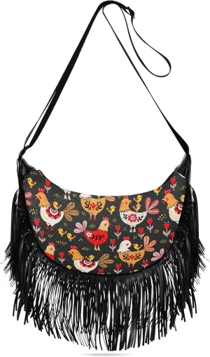 Women's PU Leather Chain Cross Body Bag, Shoulder Handbag Purse with Tassel for Ladies