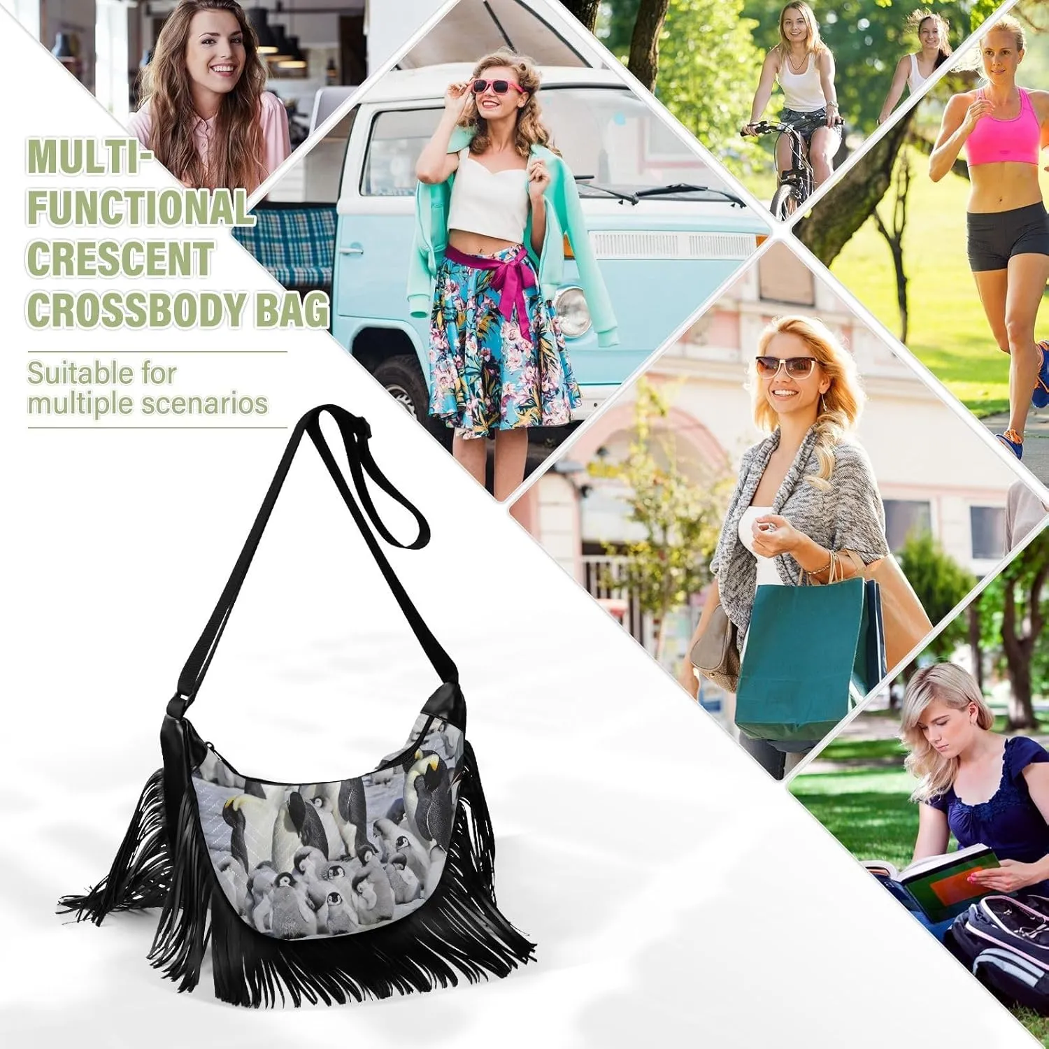 Women's PU Leather Chain Cross Body Bag, Shoulder Handbag Purse with Tassel for Ladies