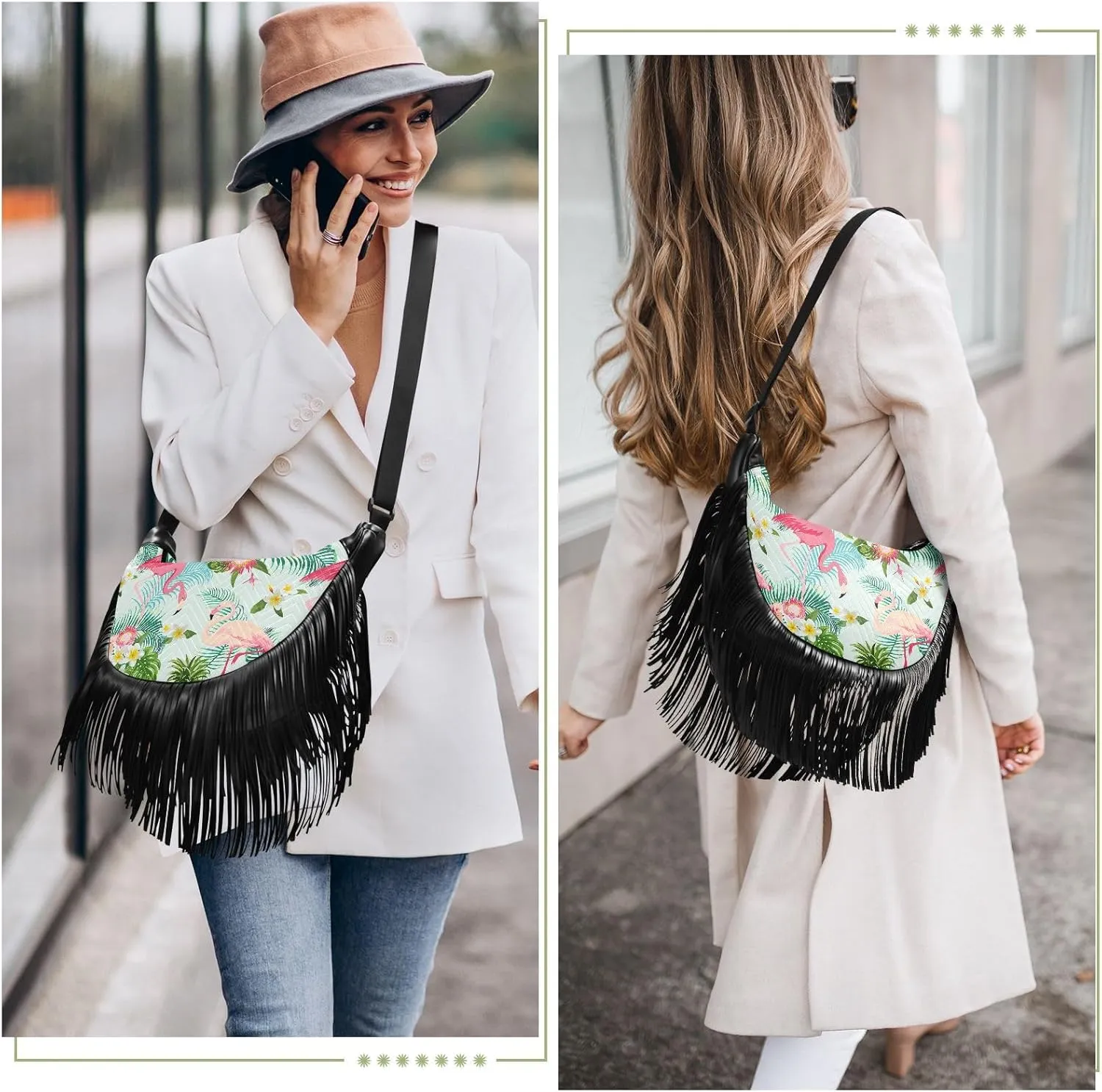 Women's PU Leather Chain Cross Body Bag, Shoulder Handbag Purse with Tassel for Ladies