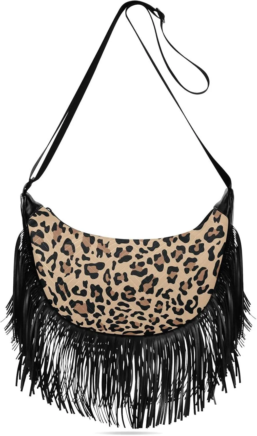 Women's PU Leather Chain Cross Body Bag, Shoulder Handbag Purse with Tassel for Ladies