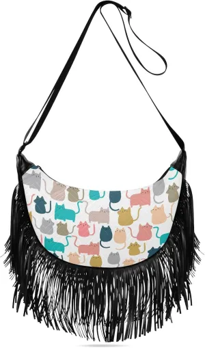 Women's PU Leather Chain Cross Body Bag, Shoulder Handbag Purse with Tassel for Ladies