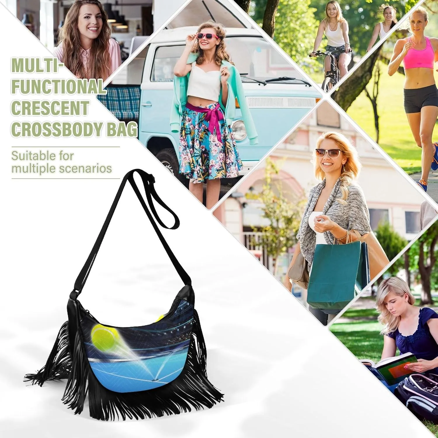 Women's PU Leather Chain Cross Body Bag, Shoulder Handbag Purse with Tassel for Ladies