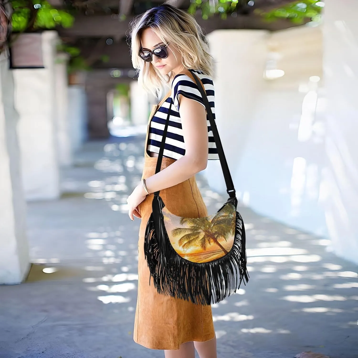 Women's PU Leather Chain Cross Body Bag, Shoulder Handbag Purse with Tassel for Ladies