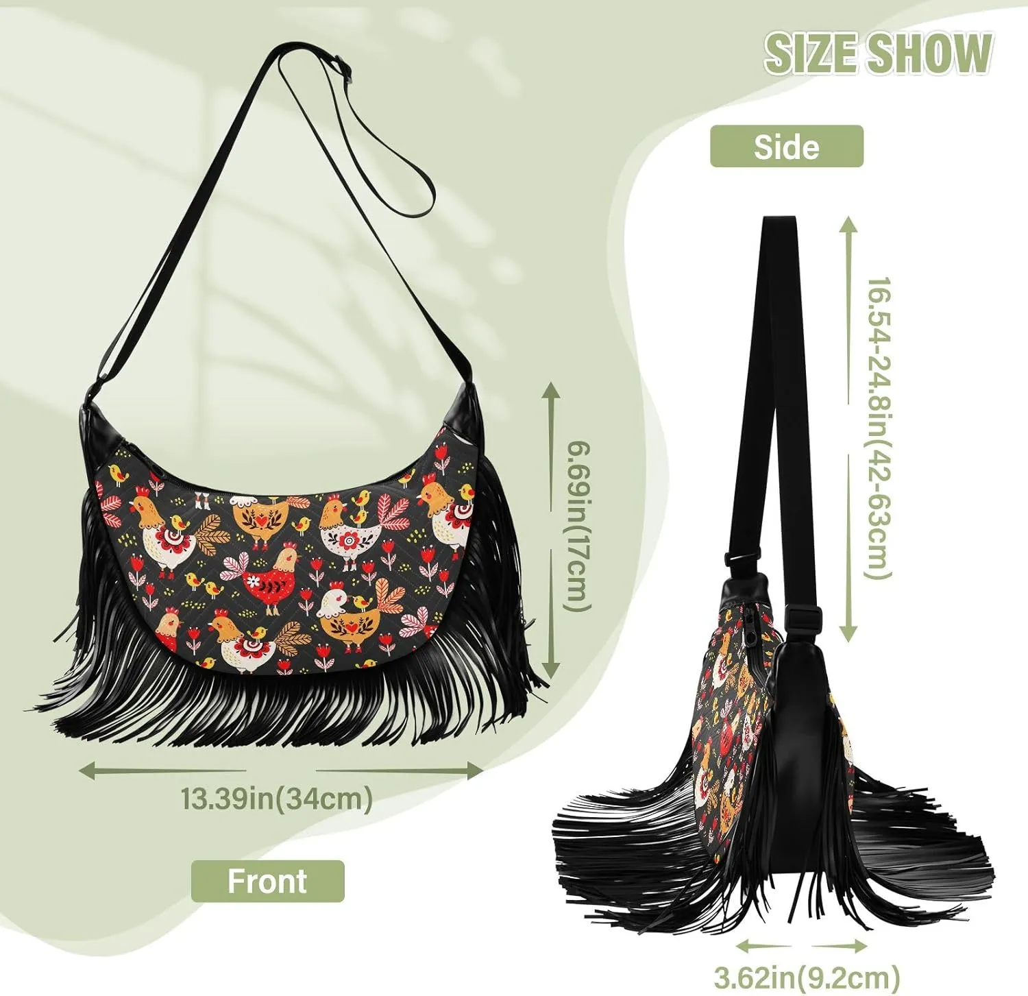 Women's PU Leather Chain Cross Body Bag, Shoulder Handbag Purse with Tassel for Ladies