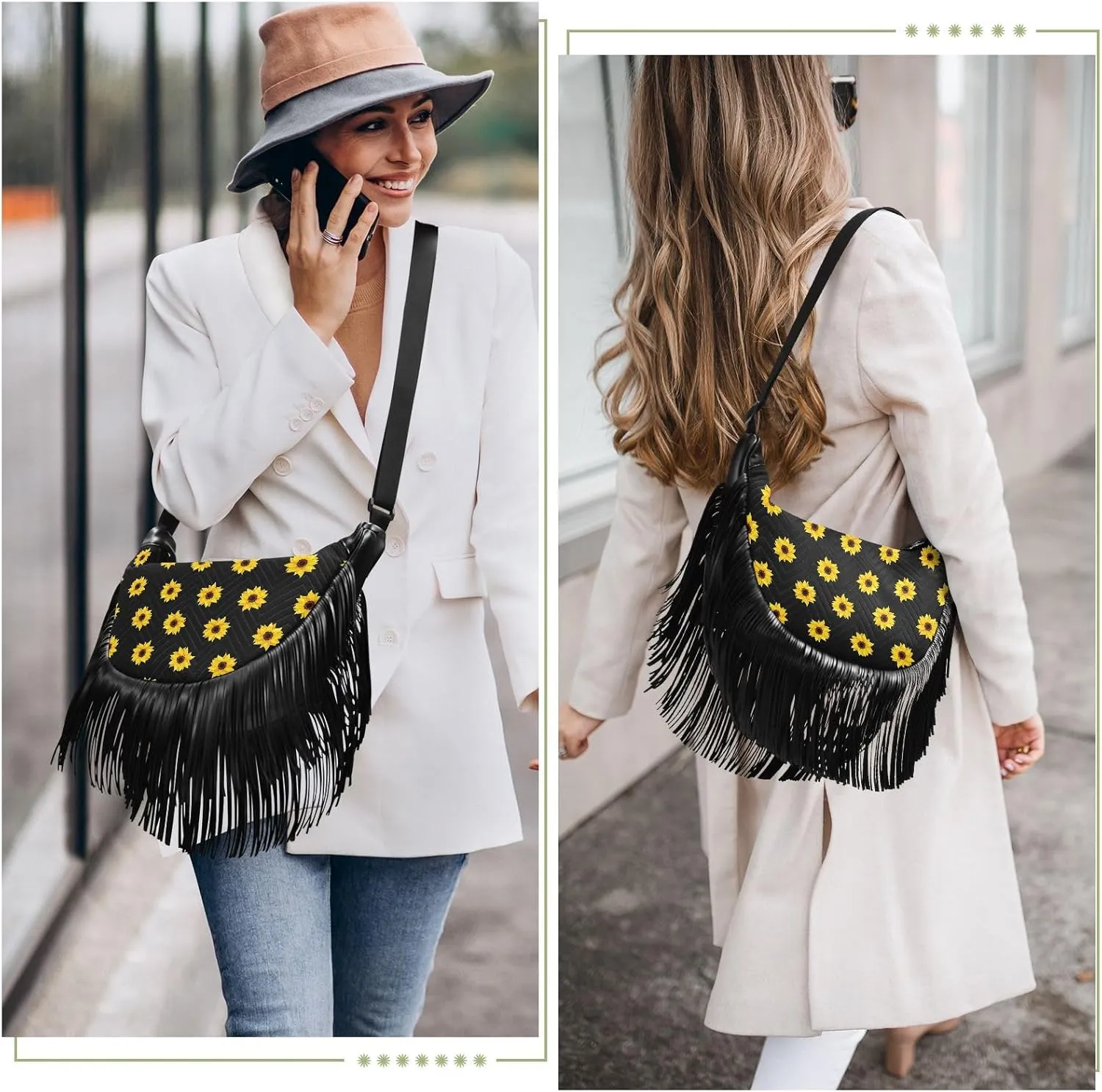 Women's PU Leather Chain Cross Body Bag, Shoulder Handbag Purse with Tassel for Ladies