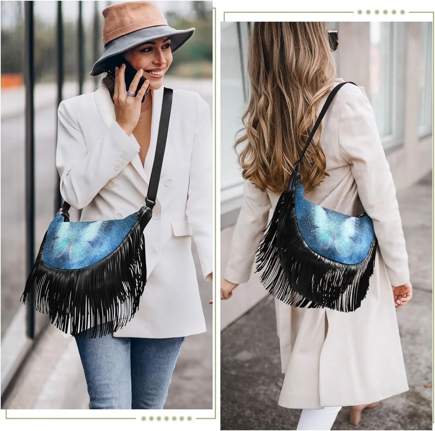 Women's PU Leather Chain Cross Body Bag, Shoulder Handbag Purse with Tassel for Ladies