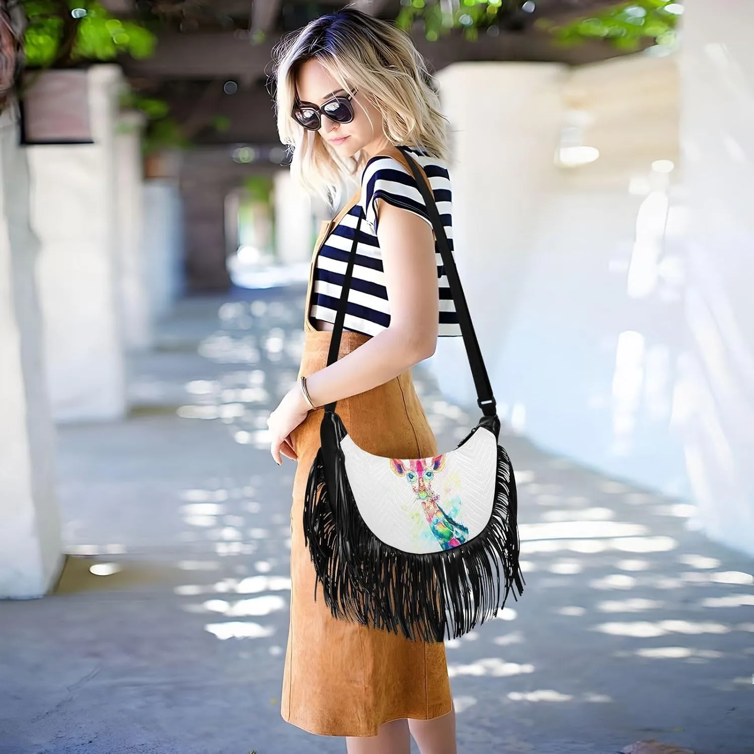 Women's PU Leather Chain Cross Body Bag, Shoulder Handbag Purse with Tassel for Ladies