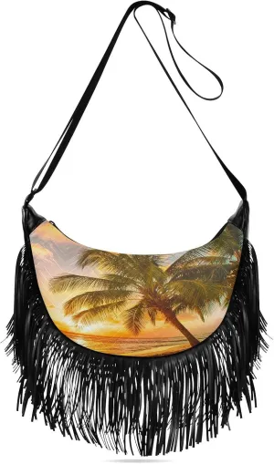 Women's PU Leather Chain Cross Body Bag, Shoulder Handbag Purse with Tassel for Ladies