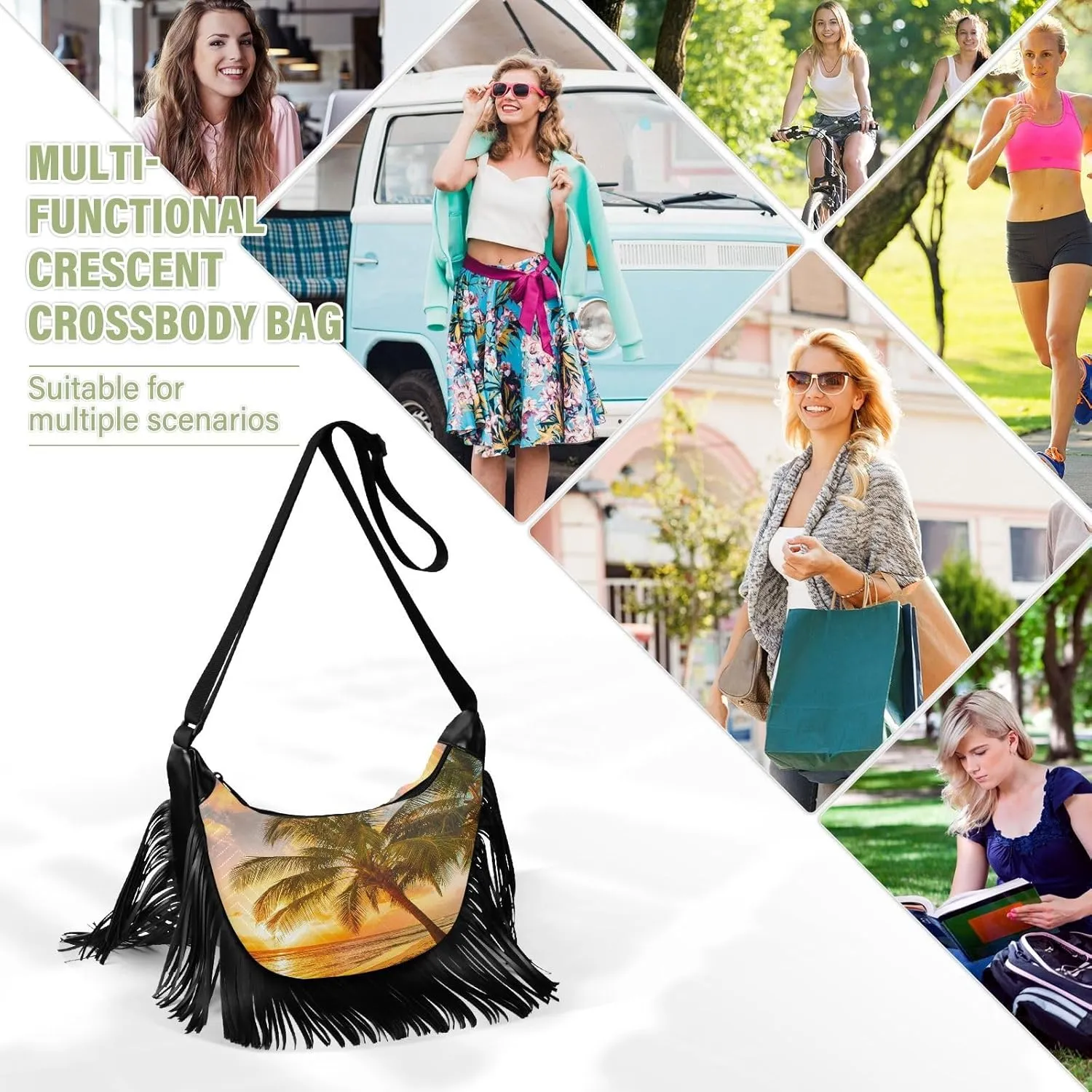 Women's PU Leather Chain Cross Body Bag, Shoulder Handbag Purse with Tassel for Ladies