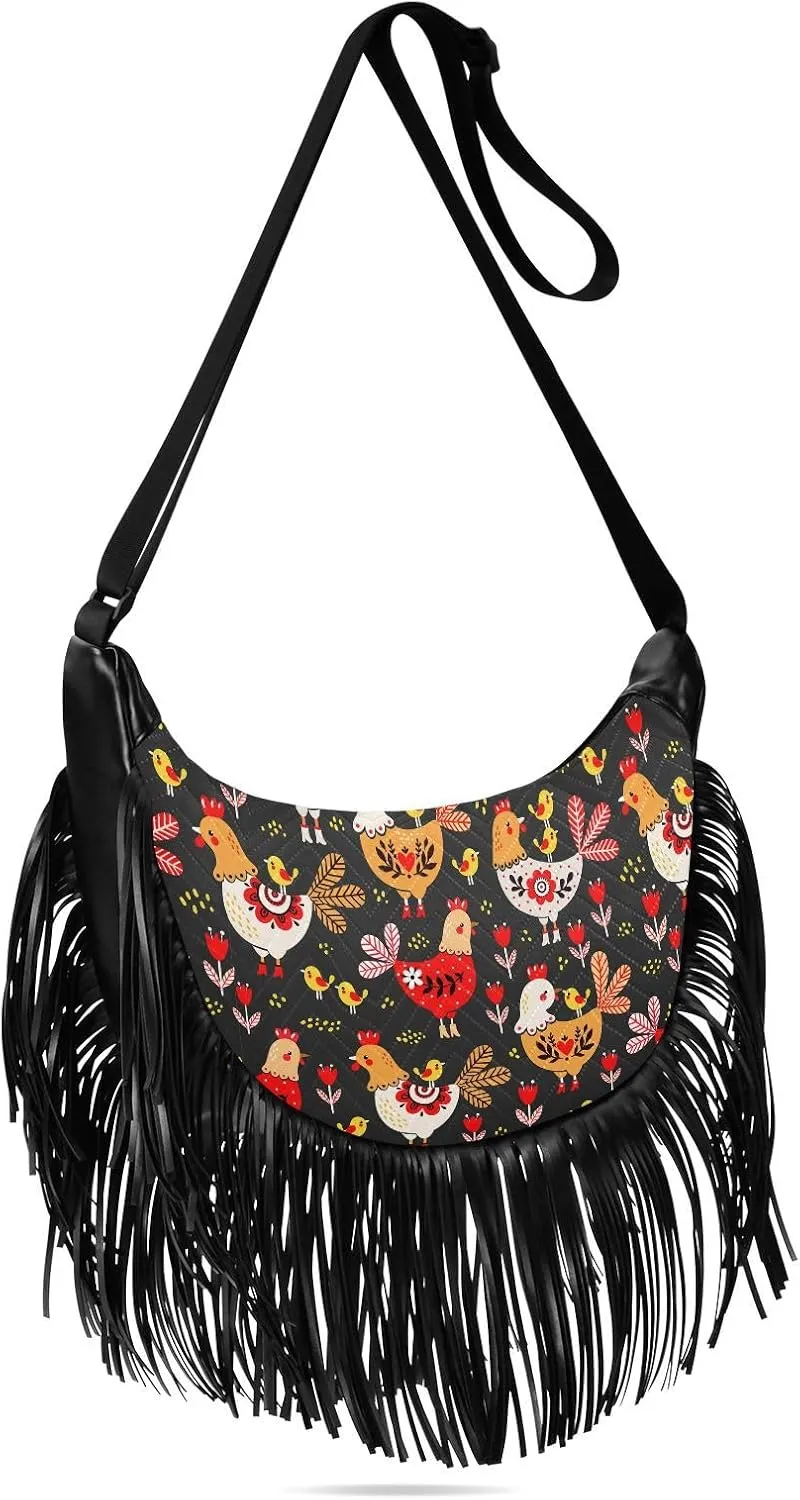 Women's PU Leather Chain Cross Body Bag, Shoulder Handbag Purse with Tassel for Ladies