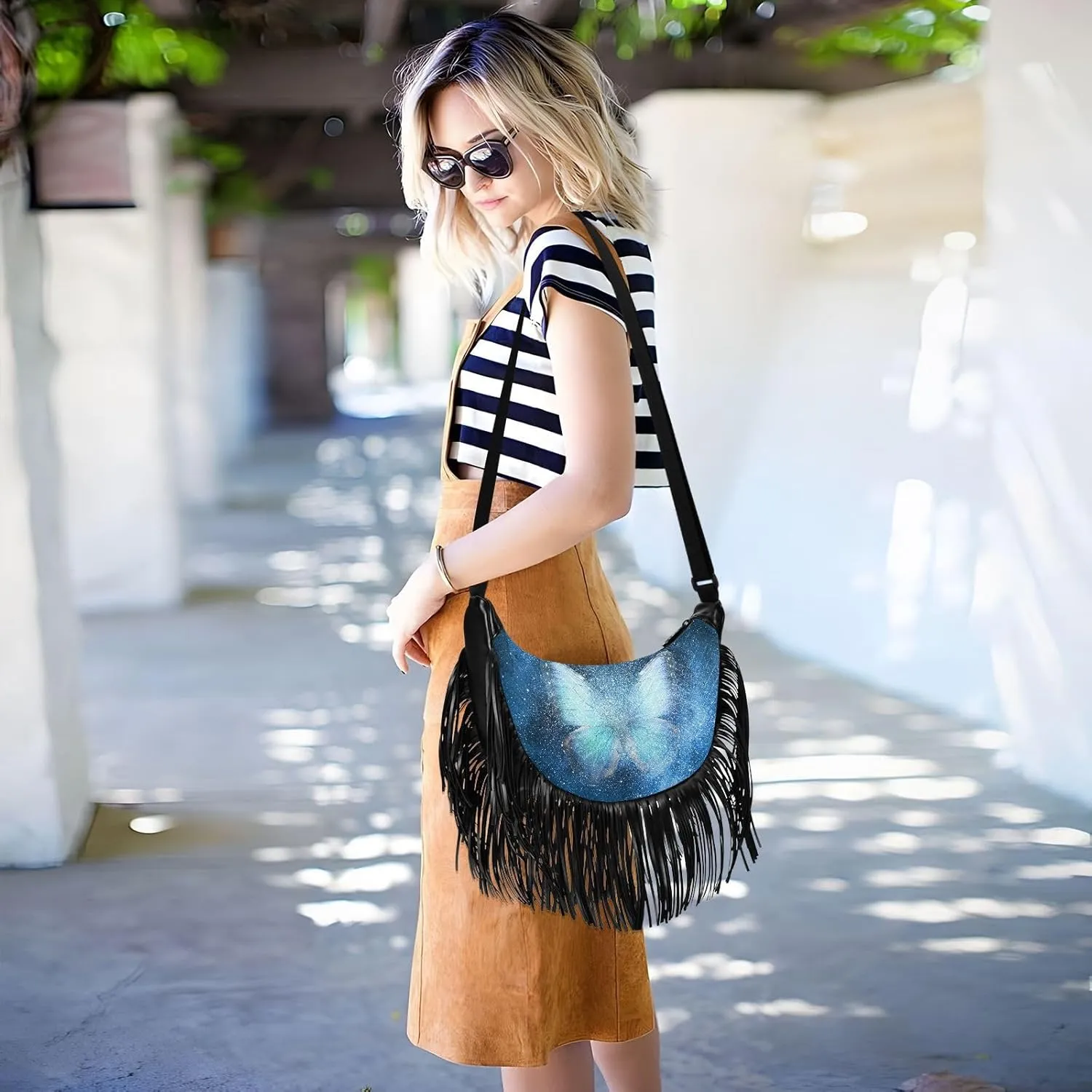Women's PU Leather Chain Cross Body Bag, Shoulder Handbag Purse with Tassel for Ladies
