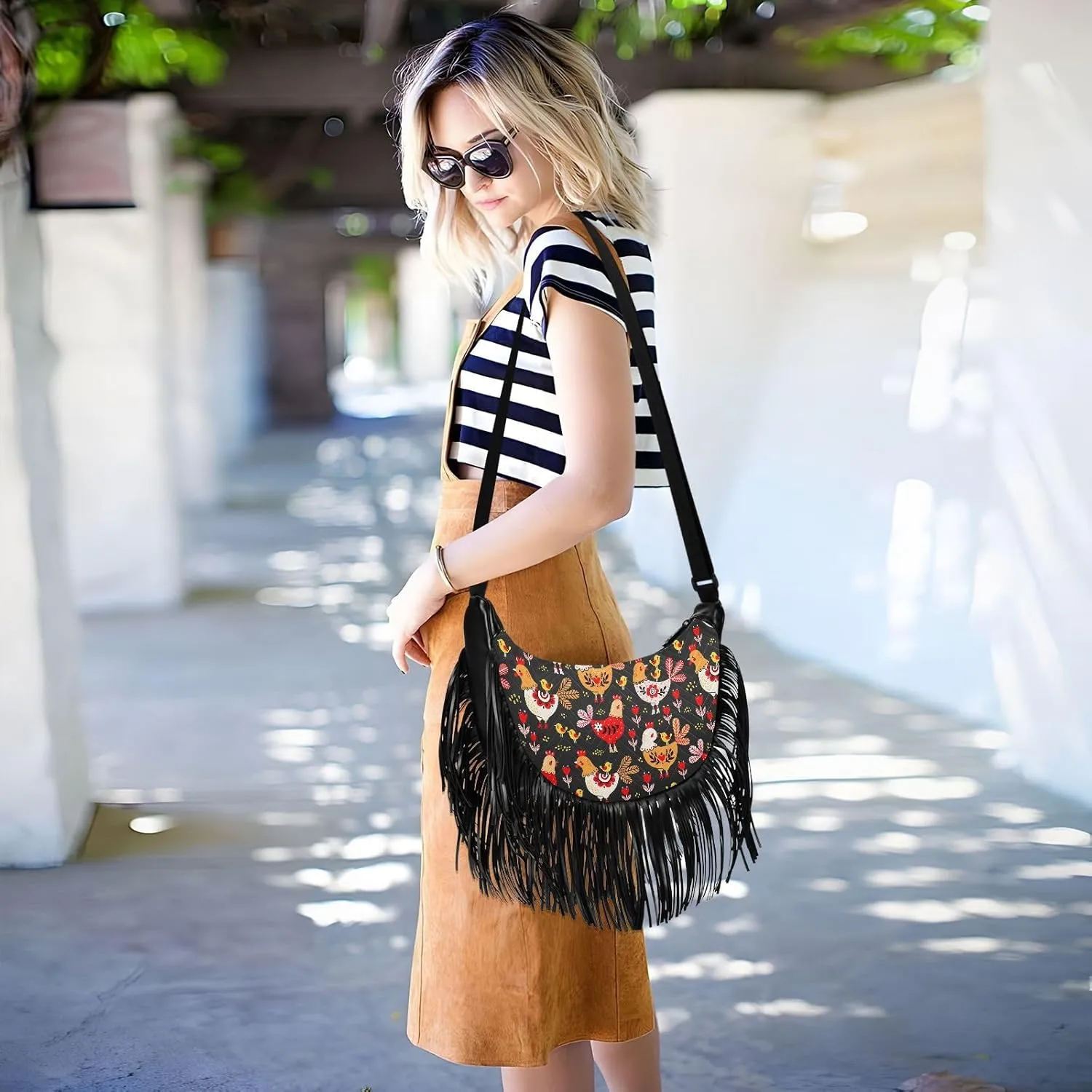 Women's PU Leather Chain Cross Body Bag, Shoulder Handbag Purse with Tassel for Ladies