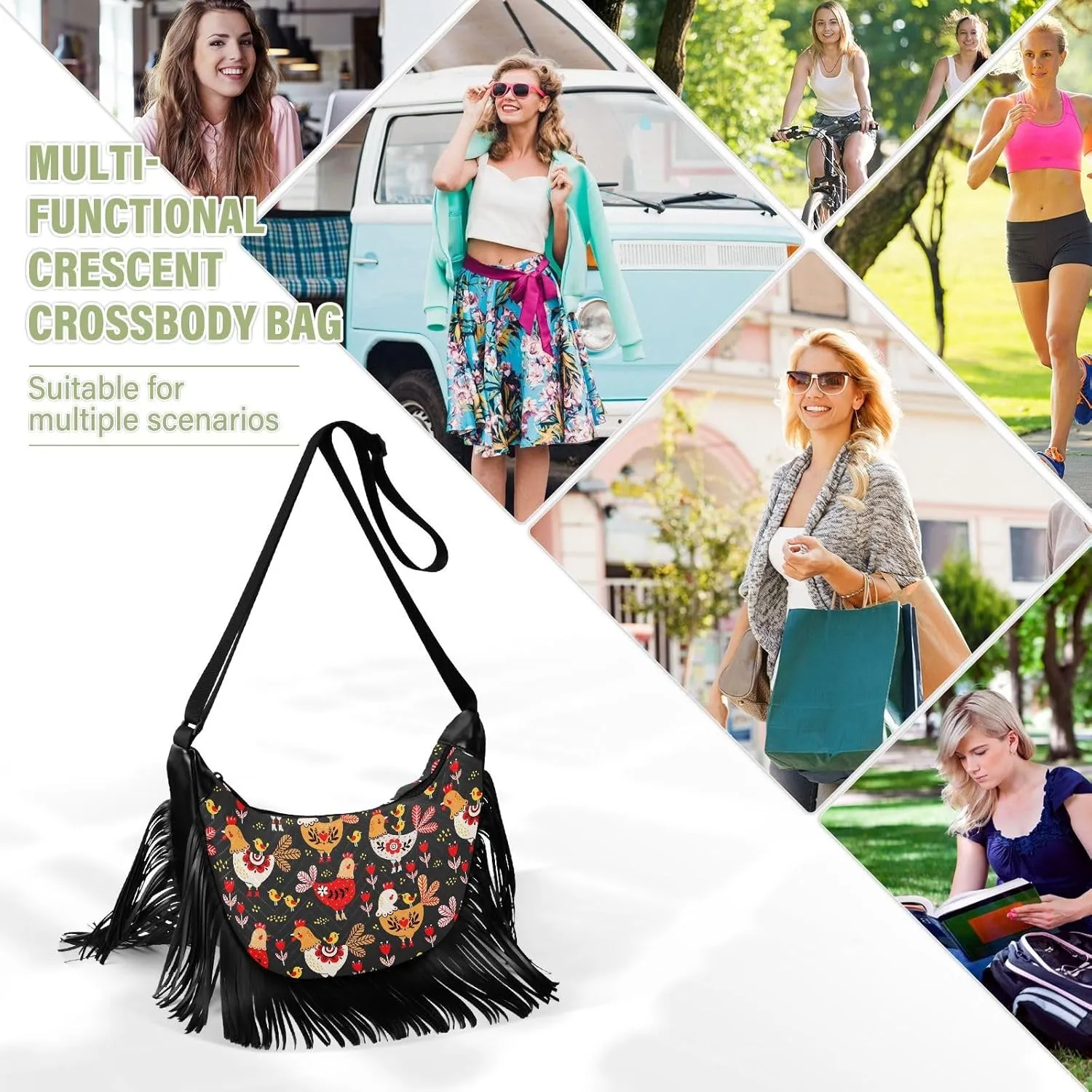 Women's PU Leather Chain Cross Body Bag, Shoulder Handbag Purse with Tassel for Ladies