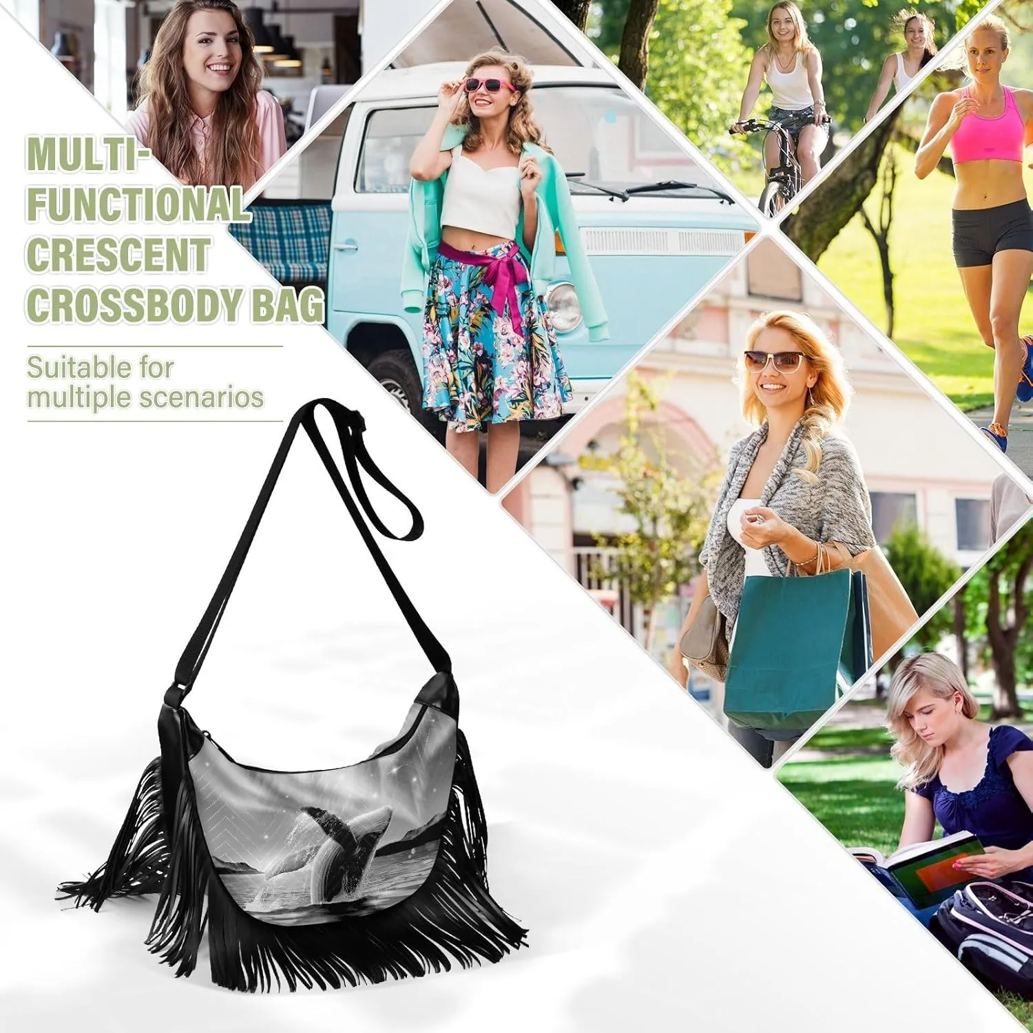 Women's PU Leather Chain Cross Body Bag, Shoulder Handbag Purse with Tassel for Ladies