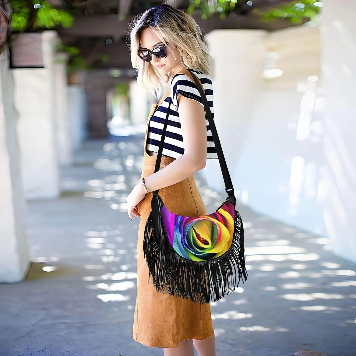 Women's PU Leather Chain Cross Body Bag, Shoulder Handbag Purse with Tassel for Ladies