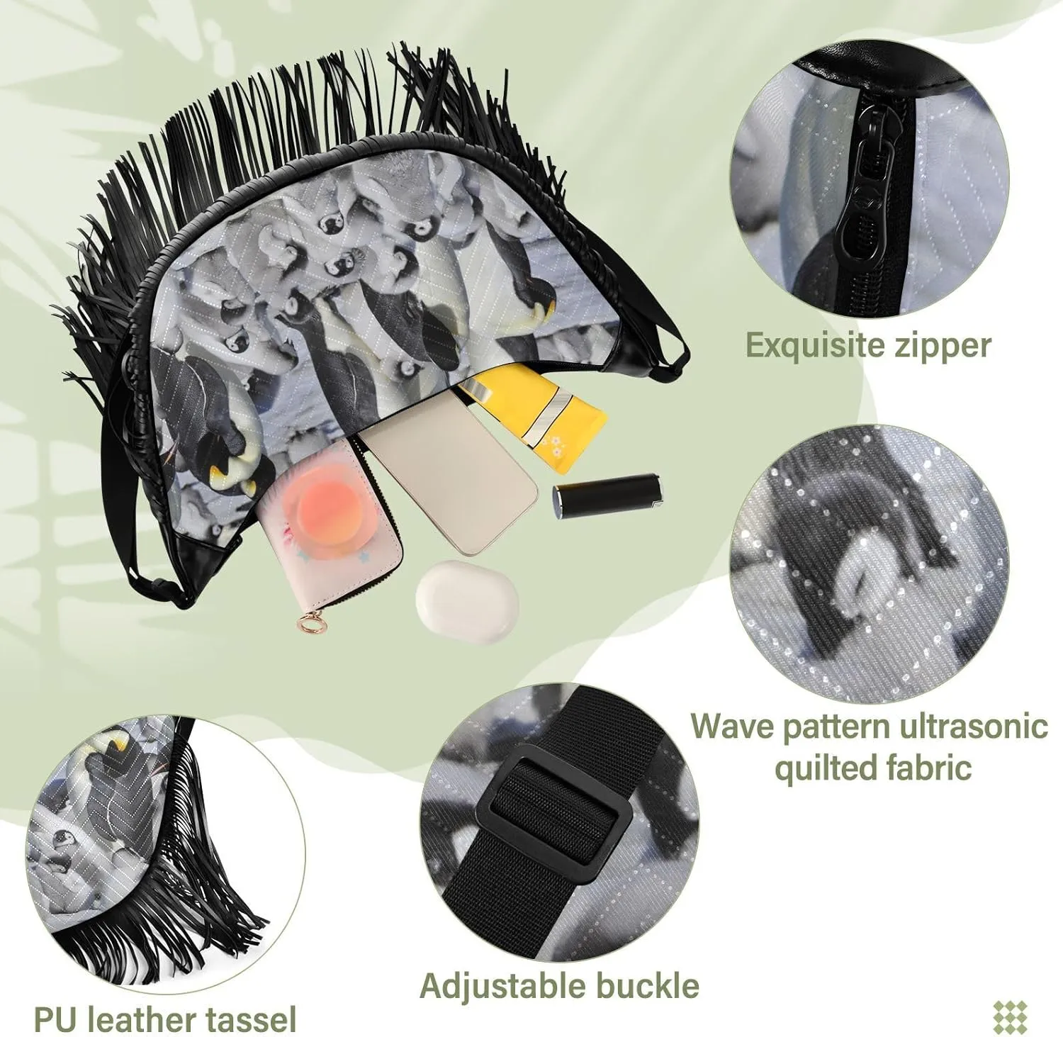 Women's PU Leather Chain Cross Body Bag, Shoulder Handbag Purse with Tassel for Ladies