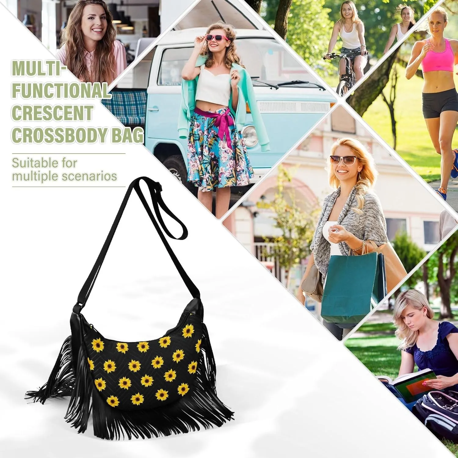 Women's PU Leather Chain Cross Body Bag, Shoulder Handbag Purse with Tassel for Ladies