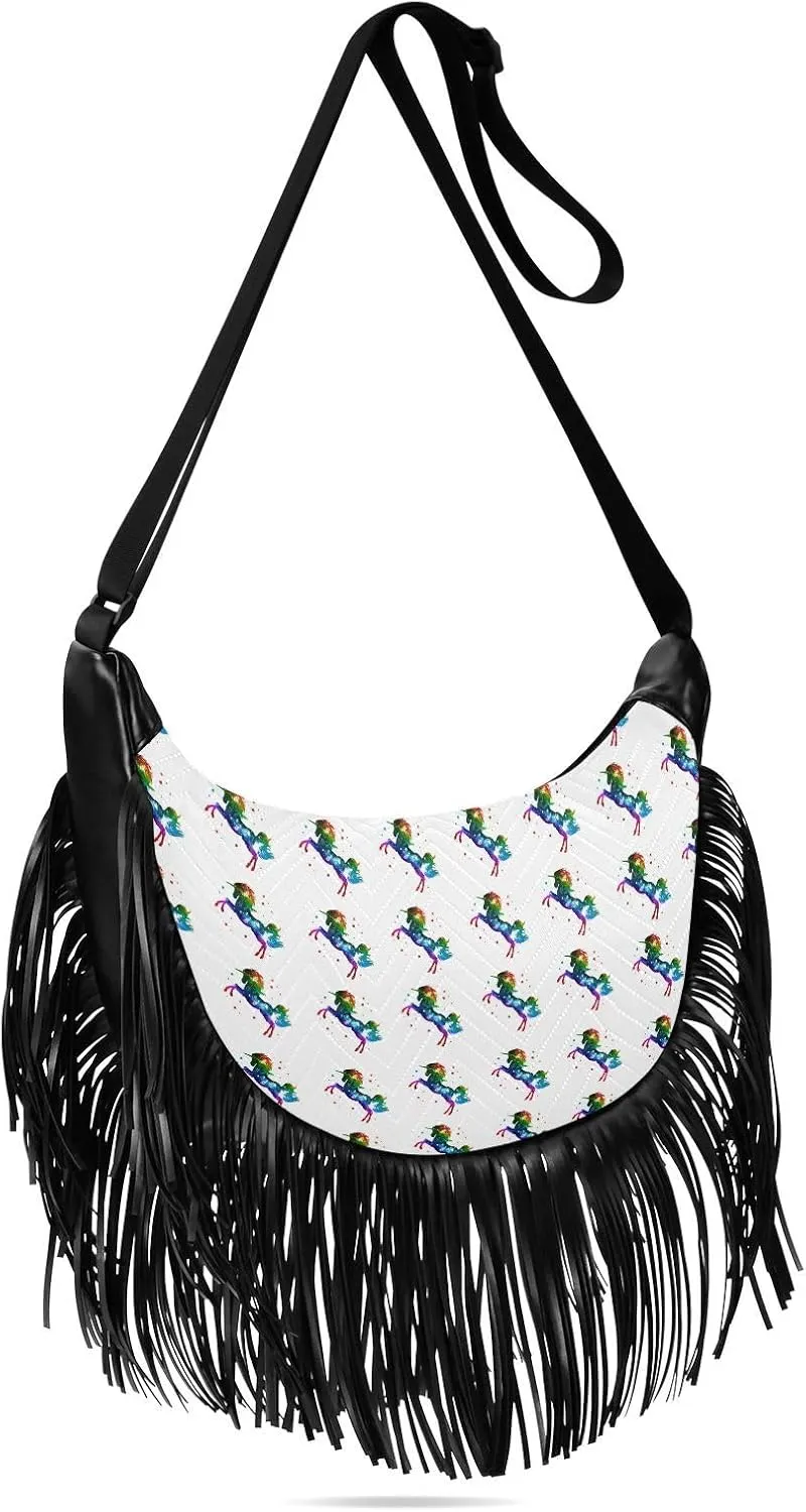Women's PU Leather Chain Cross Body Bag, Shoulder Handbag Purse with Tassel for Ladies