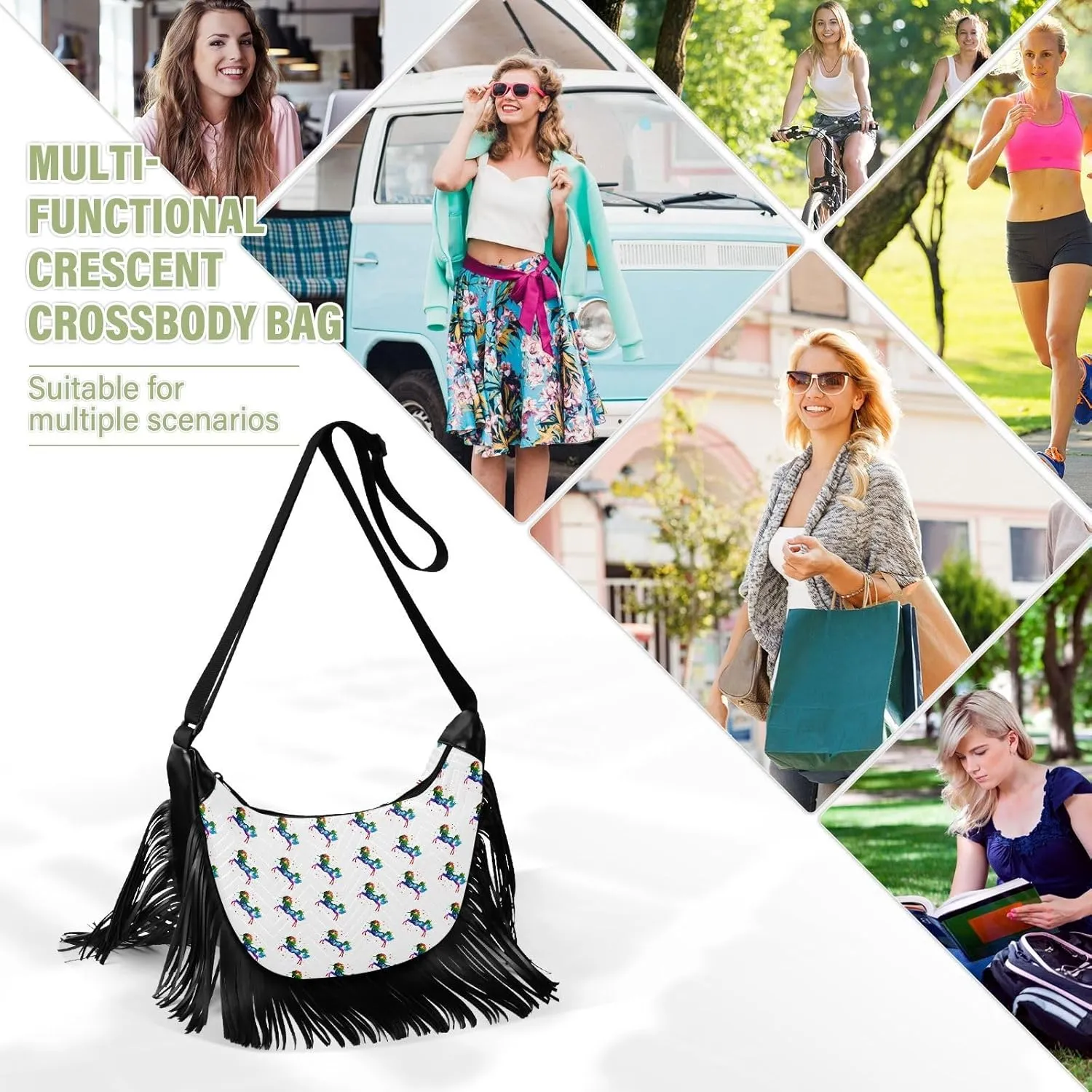 Women's PU Leather Chain Cross Body Bag, Shoulder Handbag Purse with Tassel for Ladies
