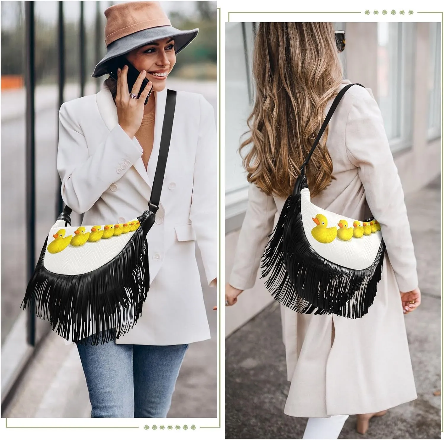 Women's PU Leather Chain Cross Body Bag, Shoulder Handbag Purse with Tassel for Ladies