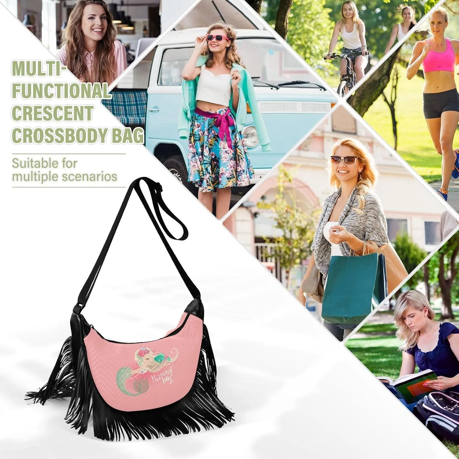 Women's PU Leather Chain Cross Body Bag, Shoulder Handbag Purse with Tassel for Ladies